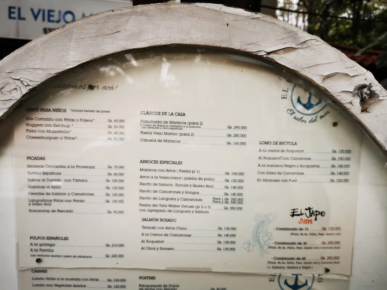Menú de El Viejo Marino — página 1